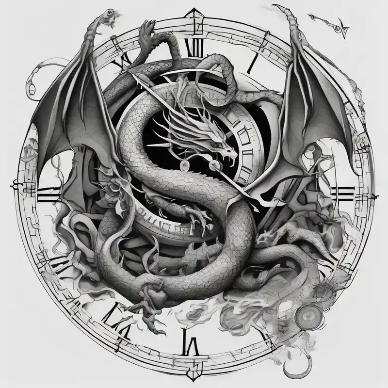 surreal style 2025年のマネーバッグタトゥーアイデア about Dark cancer zodiac sign tattoo with dragon and clock and money on background glitter tattoo